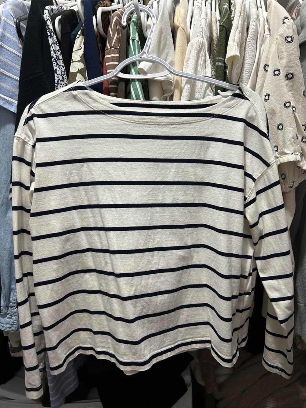Striped Boatneck Long-Sleeve Top - White & Navy